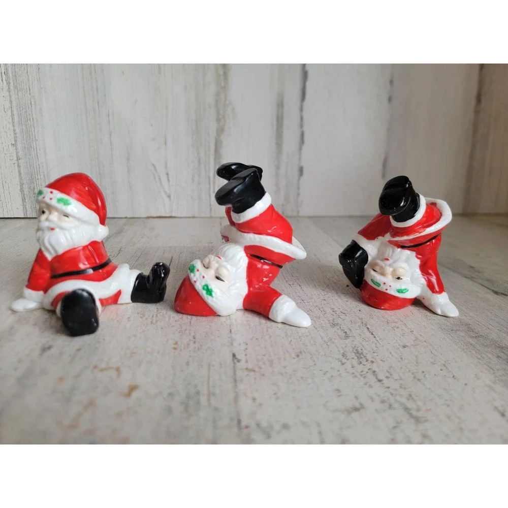 Vintage ceramic tumbling Santa Claus Xmas set funny Unique Home decor figure